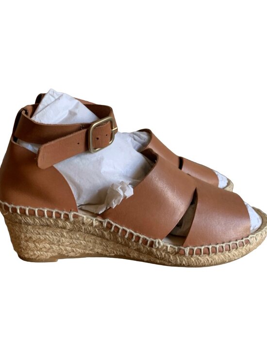 Eric Michael Shoes - ERIC MICHAEL Tan Bridget Espadrille Ankle Wrap Wedge Leather Boho Sandals Sz 5.5